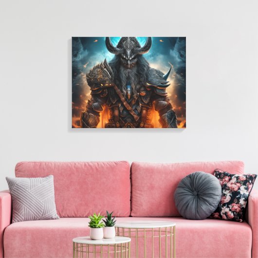Viking Warrior Knight - Stretched Canvas Print Leinwanddruck (Insitu (Wohnzimmer))