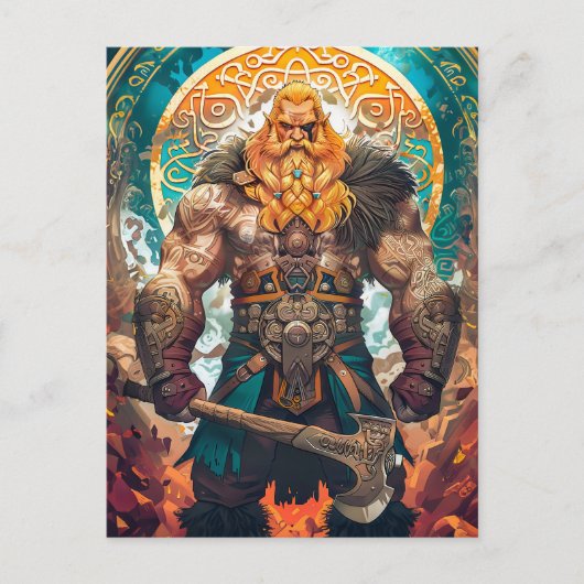 Viking Warrior mit Ax Norse Mythology Comic Postkarte (Vorderseite)