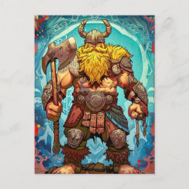Viking Warrior mit Ax Norse Mythology Comic Postkarte