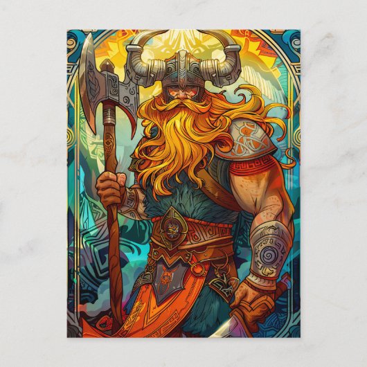 Viking Warrior mit Ax Norse Mythology Comic Postkarte (Vorderseite)