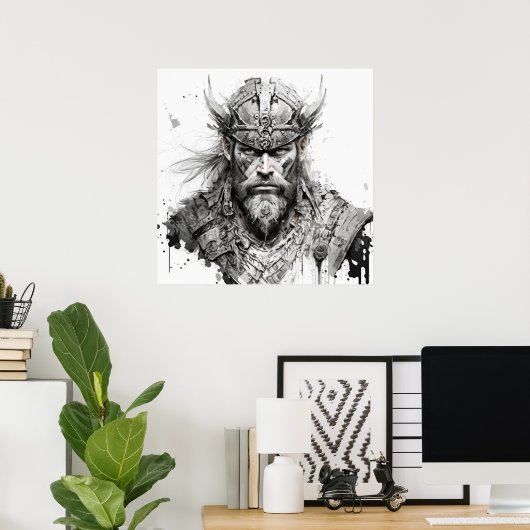 Viking Warrior Portrait Painting Historische Art Poster (Heimbüro)