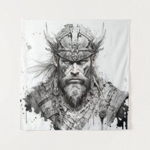 Viking Warrior Portrait Painting Historische Art Wandteppich