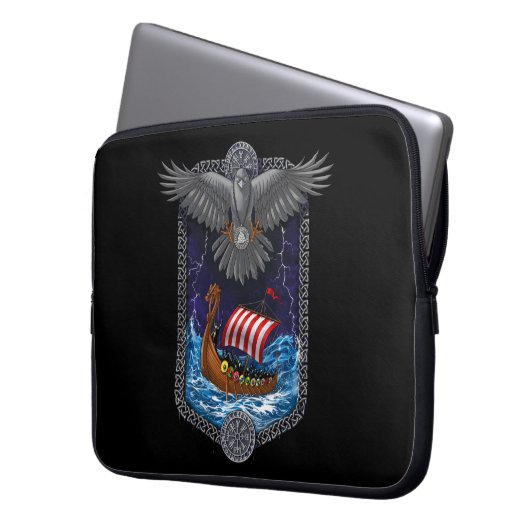 Viking Warrior Ship Raven Laptopschutzhülle (Vorderseite Links)