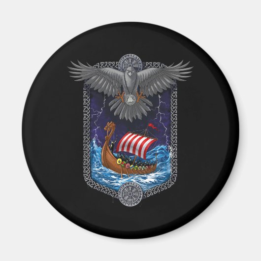 Viking Warrior Ship Raven Magnet (Vorne)