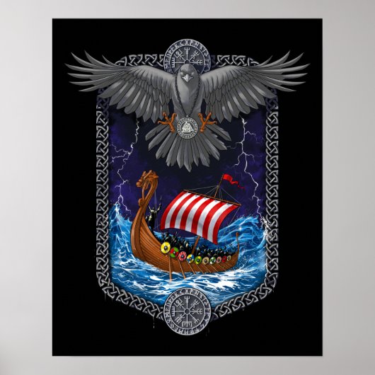 Viking Warrior Ship Raven Poster (Vorne)