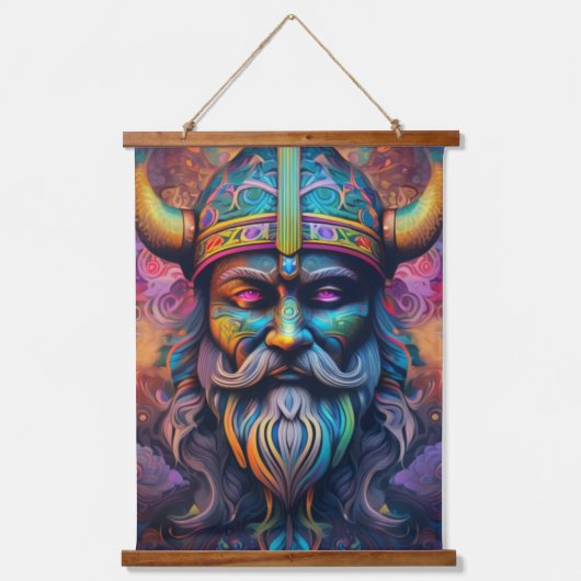 Viking Warrior Wall Tapestry Wandteppich Mit Holzrahmen (Vorderseite)