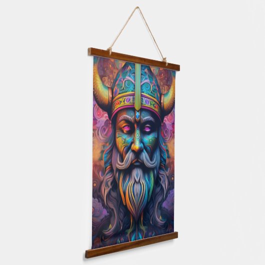 Viking Warrior Wall Tapestry Wandteppich Mit Holzrahmen (Gewinkelt)