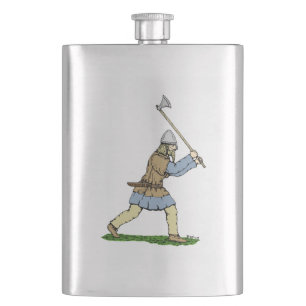 Viking Warrior Wielding Broad Ax Flachmann