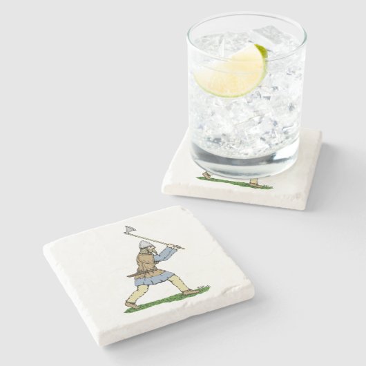 Viking Warrior Wielding Broad Ax Steinuntersetzer (Seitenansicht)