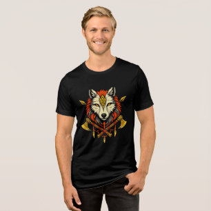 Viking Warrior Wolf Nordic Wolf with Axes T-Shir Tri-Blend Shirt