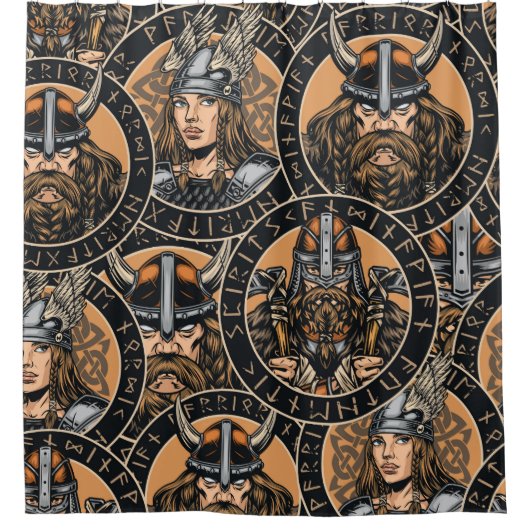 Viking Warriors: Vintages Muster Duschvorhang (Vorderseite)