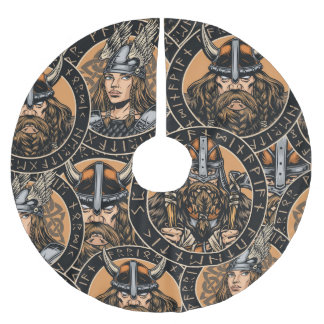 Viking Warriors: Vintages Muster Polyester Weihnachtsbaumdecke