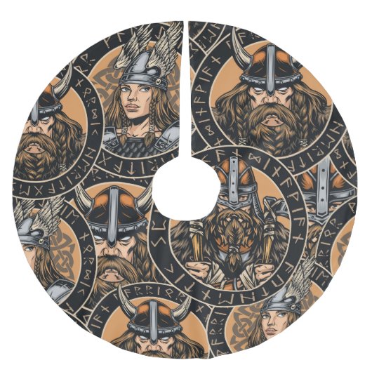 Viking Warriors: Vintages Muster Polyester Weihnachtsbaumdecke (Vorderseite)