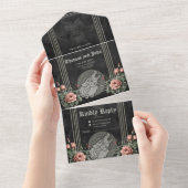 Viking Wolf & Rose. Ein stilisierter Wolfskopf All In One Einladung (Abreißen)