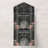 Viking Wolf & Rose. Ein stilisierter Wolfskopf All In One Einladung (Innen Boden)