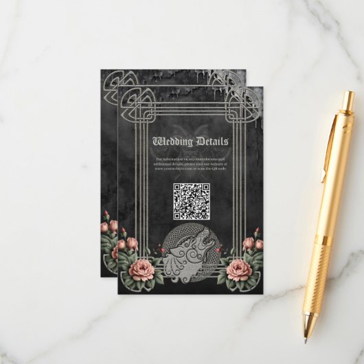 Viking Wolf & Rose. Ein stilisierter Wolfskopf Begleitkarte (Vorderseite/Rückseite Beispiel)