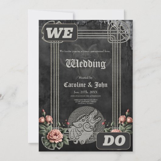 Viking Wolf & Rose. Ein stilisierter Wolfskopf, Einladung (Vorderseite)