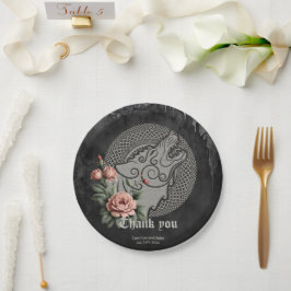 Viking Wolf & Rose. Ein stilisierter Wolfskopf, Pappteller