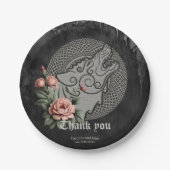Viking Wolf & Rose. Ein stilisierter Wolfskopf, Pappteller (Vorderseite)