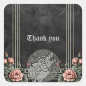 Viking Wolf & Rose. Ein stilisierter Wolfskopf, Quadratischer Aufkleber (Vorderseite)