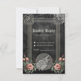 Viking Wolf & Rose. Ein stilisierter Wolfskopf, RSVP Karte