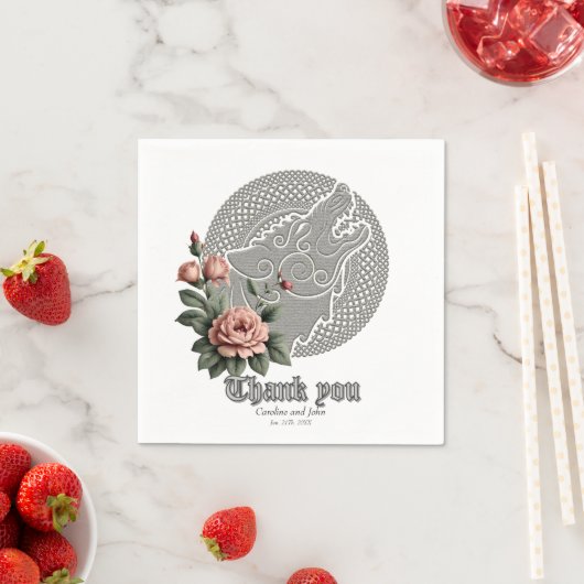 Viking Wolf & Rose. Ein stilisierter Wolfskopf, Serviette (Beispiel)