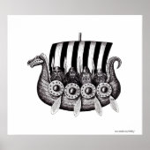 Vikings in Schwarz-Weiß-Tinte in Drekar zeichnend Poster (Vorne)