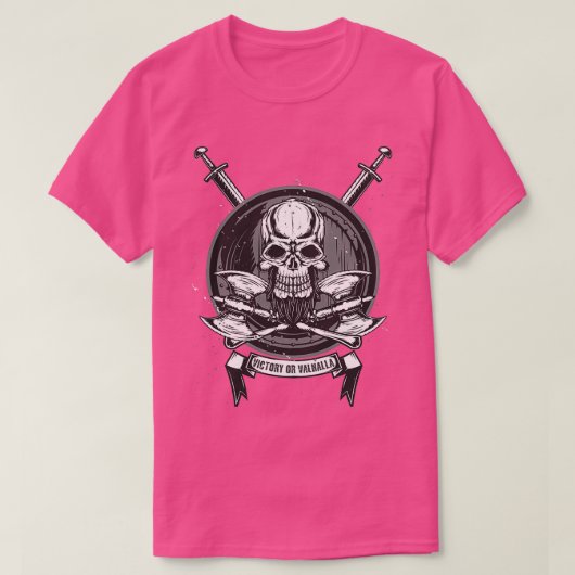 Vikings Skull Shieldmaiden mit Achsen Sieg oder Va T-Shirt (Design vorne)