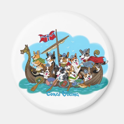 Vikingship gefüllt mit Corgis Magnet (Vorne)