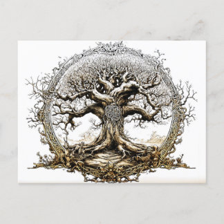 VikingSketch Pen Drawing of a Norse Yggdrasil tree Postkarte