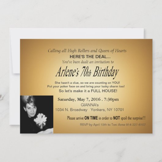 Vikki Casino Style Party GEFRAGT FÜR NAMEN IN CHIP Einladung (Rückseite)