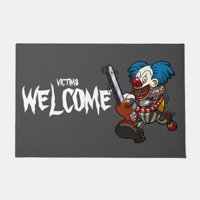 Viktims Welcome Chainsaw Clown Halloween Cartoon Fußmatte (Vorderseite)