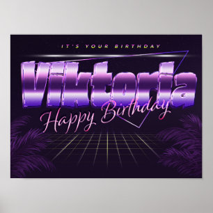 Viktoria Vorname lila retro Poster Geburtstag