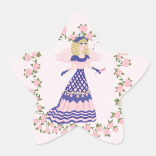 Viktorianisch Angel Blau und Rosa Gesang am Kamin Stern-Aufkleber