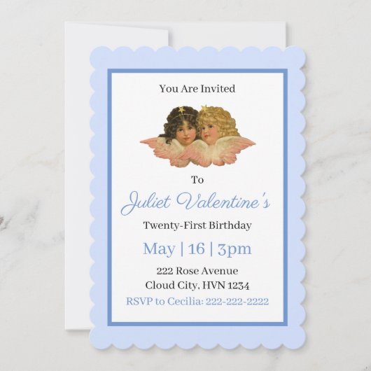 Viktorianisch Angels Baby Blue Einladung (Vorderseite)
