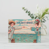 Viktorianisch Beach Liebe Dressy Ocean Wedple Einladung (Stehend Vorderseite)