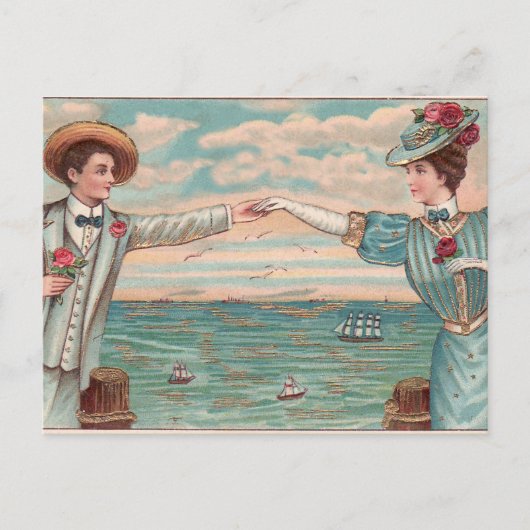 Viktorianisch Beach Liebe Dressy Ocean Wedple Postkarte (Vorderseite)