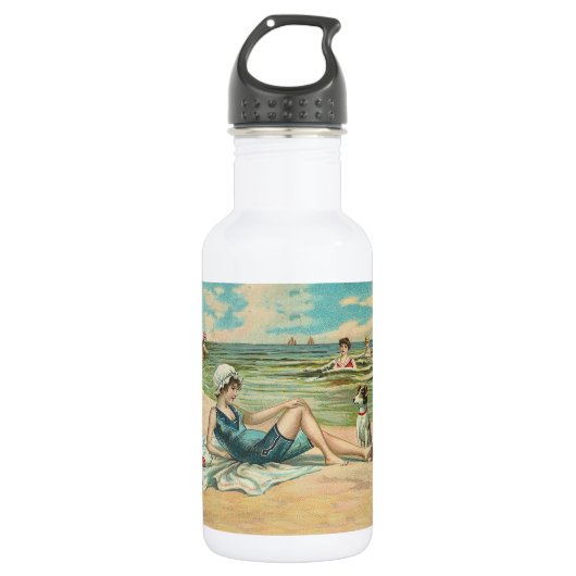 Viktorianisch Beach Swim Girl Ocean Sommerurlaub Edelstahlflasche (Vorderseite)