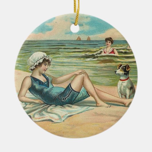 Viktorianisch Beach Swim Girl Ocean Sommerurlaub Keramikornament (Vorne)