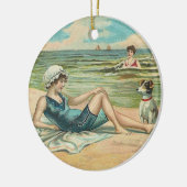Viktorianisch Beach Swim Girl Ocean Sommerurlaub Keramikornament (Links)