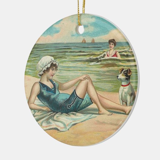 Viktorianisch Beach Swim Girl Ocean Sommerurlaub Keramikornament (Links)