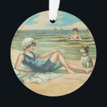Viktorianisch Beach Swim Girl Ocean Sommerurlaub Ornament<br><div class="desc">Am Strand - Für ein altmodisches Küstenthema,  lacht diese Viktorianische Postkarte mit einem Mädchen und ihrem Hund am Meer.</div>
