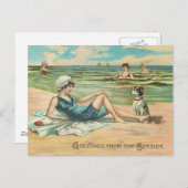 Viktorianisch Beach Swim Girl Ocean Sommerurlaub Postkarte (Vorne/Hinten)