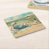 Viktorianisch Beach Swim Girl Ocean Sommerurlaub Rechteckiger Pappuntersetzer (angewinkelt)
