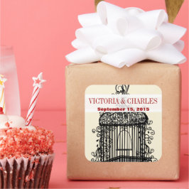 Viktorianisch BirdCage Musical Love Bird Rote Hoch Quadratischer Aufkleber