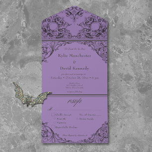 Viktorianisch bis zum Tod Schwarz Violette Hochzei All In One Einladung