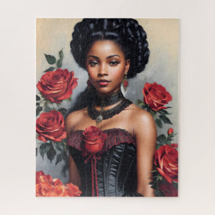 Viktorianisch Black Girl Rote Rosen Goth Portrait Puzzle