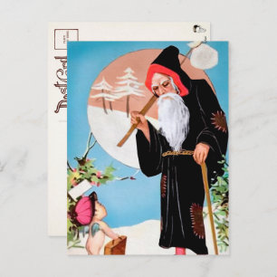 Viktorianisch Black Robed Santa Postcard Postkarte