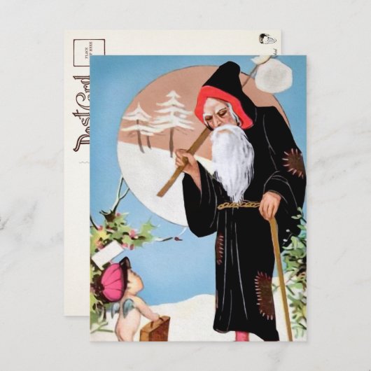 Viktorianisch Black Robed Santa Postcard Postkarte (Vorne/Hinten)