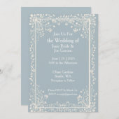 Viktorianisch-blaue Hochzeitseinladung Einladung (Vorne/Hinten)